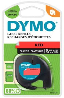 фото Картридж с прочной лентой для принтера DYMO LetraTag, пластик, черный шрифт, 12 мм х 4 м, блистер Красный, (10 шт/уп) (DYMO91223), фото 1